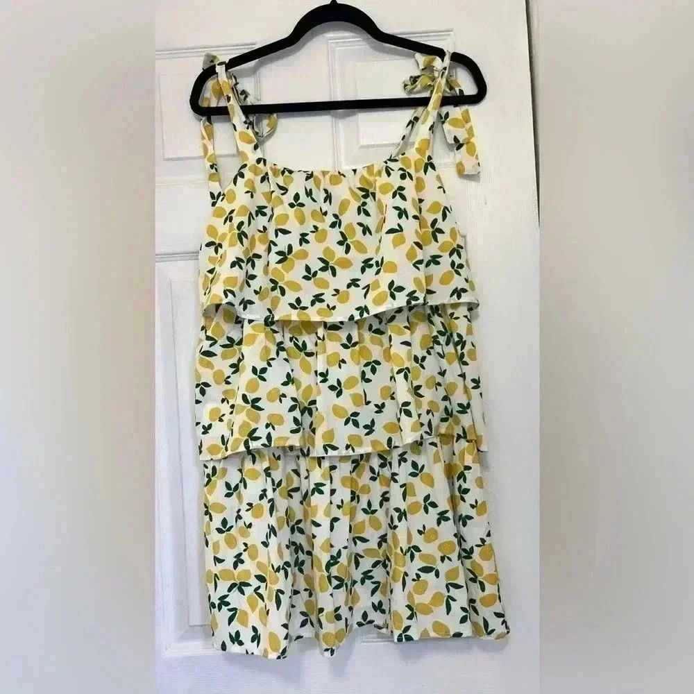 Lush Off White Lemon Print Ruffle Tiered Mini Dress Sz Small - Picture 5 of 16
